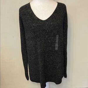 A.N.A Black and Gold long sleeve V  neck sweater Size L New